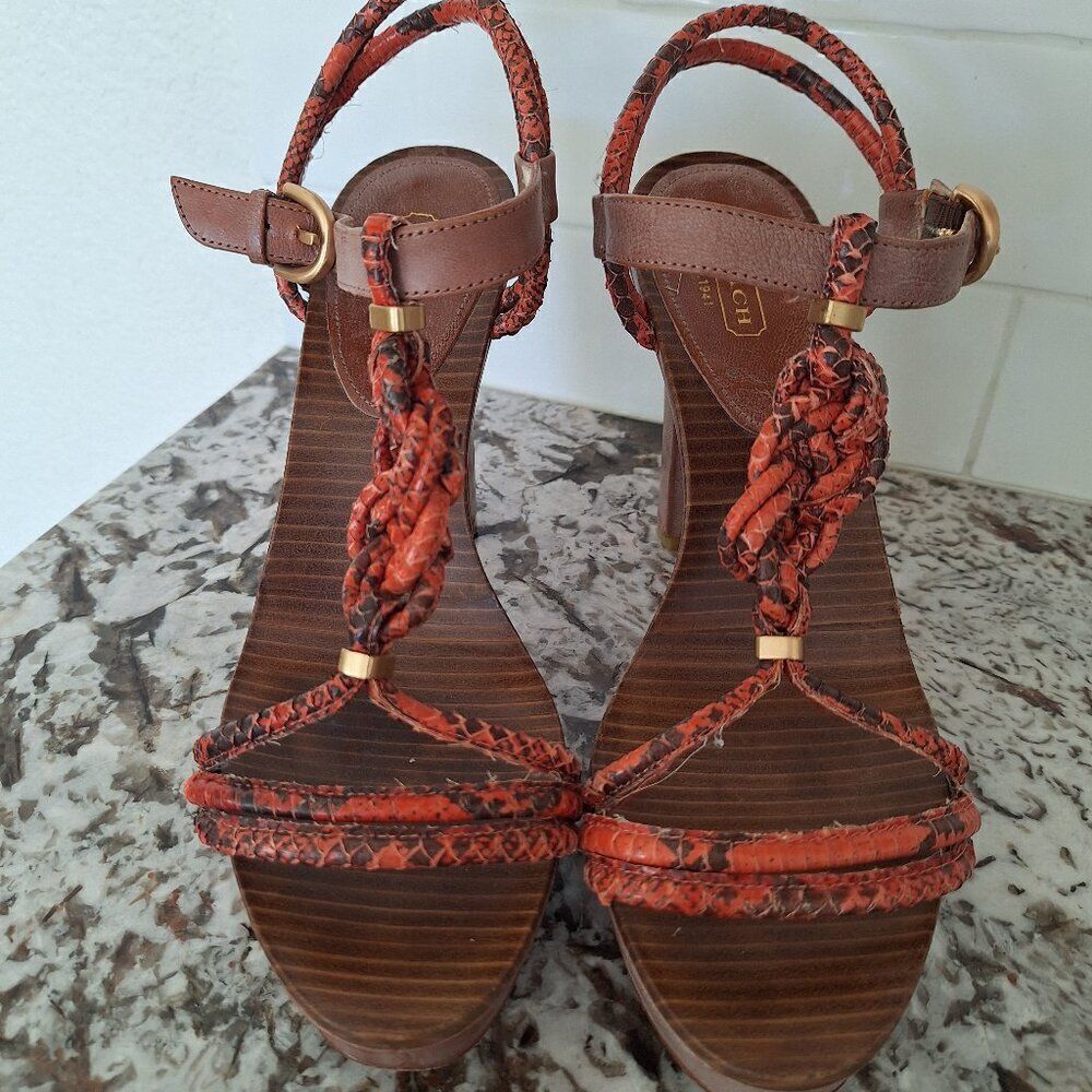 Coach Red snake print platform sandals size 8.5